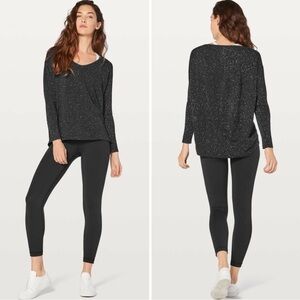 lululemon--Back In Action V- Neck Long Sleeve, Size 4, Splatter Dye Black